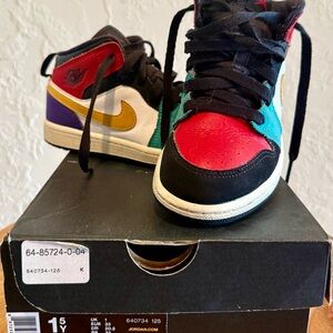Air Jordan 1 Mid GS Multicolor Sneakers- kids size 1.5